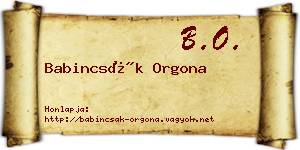 Babincsák Orgona névjegykártya